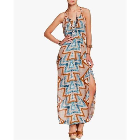 Free People Slubby Crinkle Serves You Right Printed Maxi Dress Size 8 - Picture 1 of 10